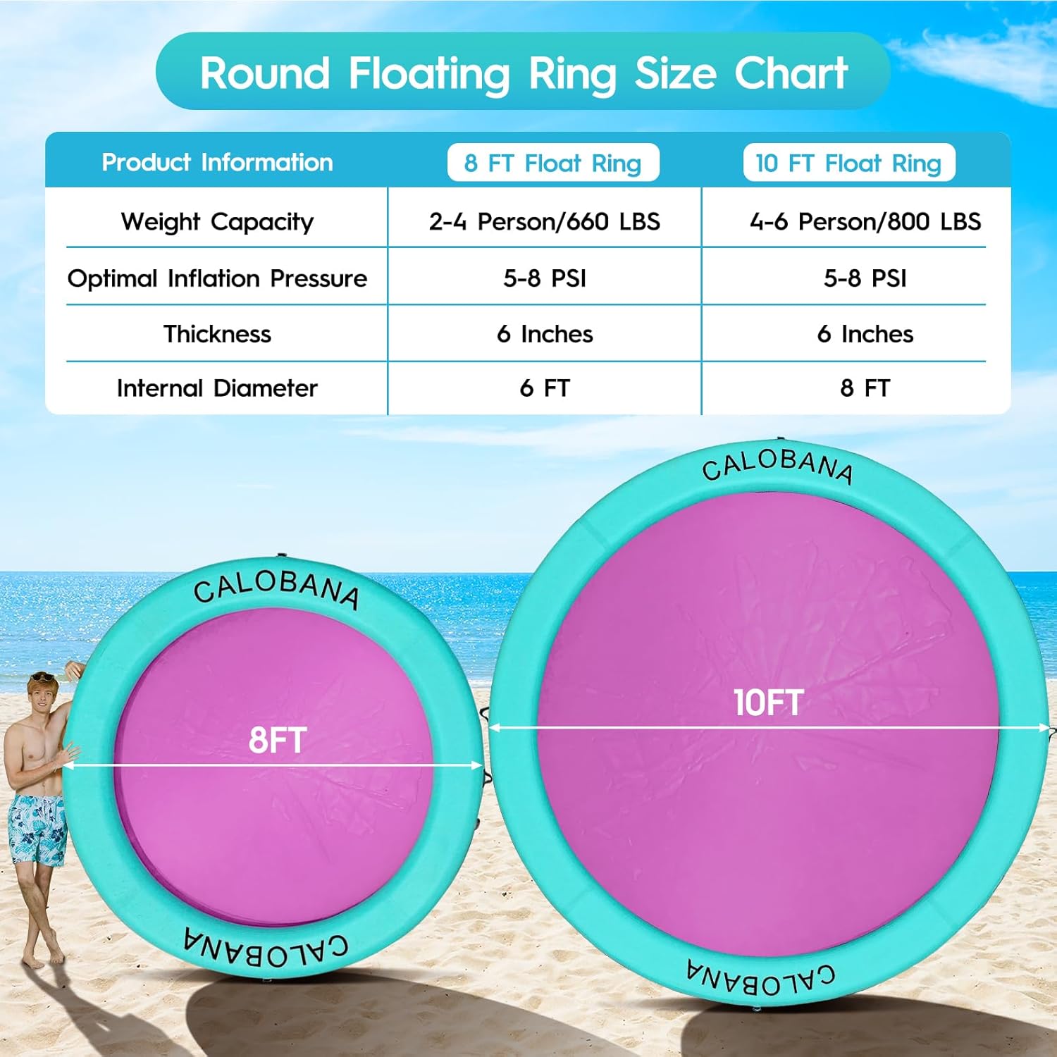 Thumbnail 1 de CALOBANA 10-Foot Round Floating Ring Inflatable Water Hammock for Adults
