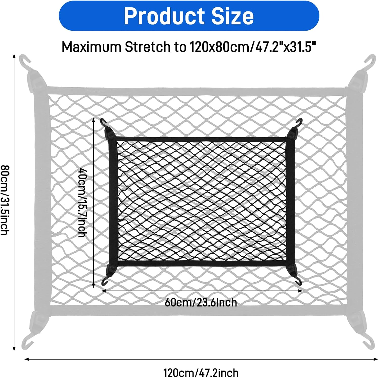 Thumbnail 1 de Zocipro Cargo Net: Adjustable Elastic Car Boot Mesh (60x40cm to 120x80cm) with 4 Hooks