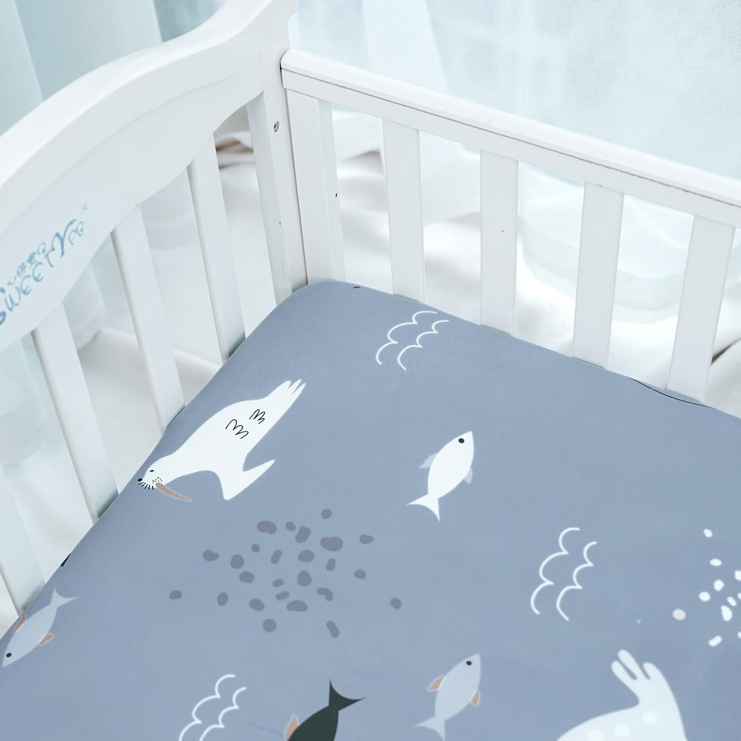 Thumbnail 6 de 2 Pack Cot Sheets: 120 x 60 cm Microfibre Fitted Sheets (Whales) for Bassinet/Oval Cribs