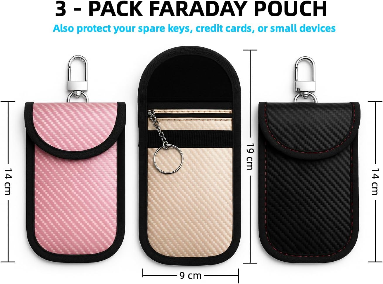 Detalle de 3 Pack Faraday Pouch For Car Keys 9×14 cm