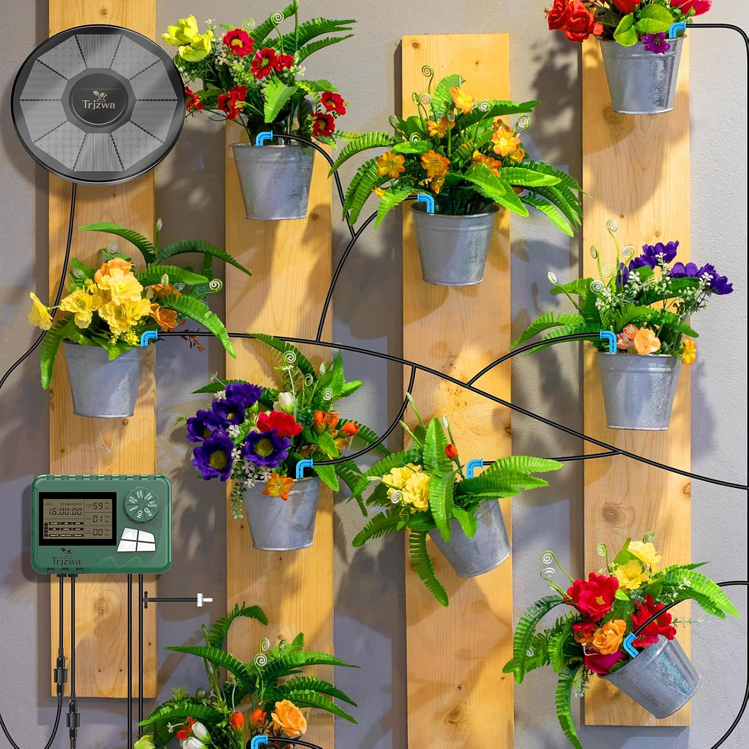 Thumbnail 5 de TRJZWA Kit irrigazione solare a goccia automatico con timer e 15 m di tubo, 15 gocciolatori