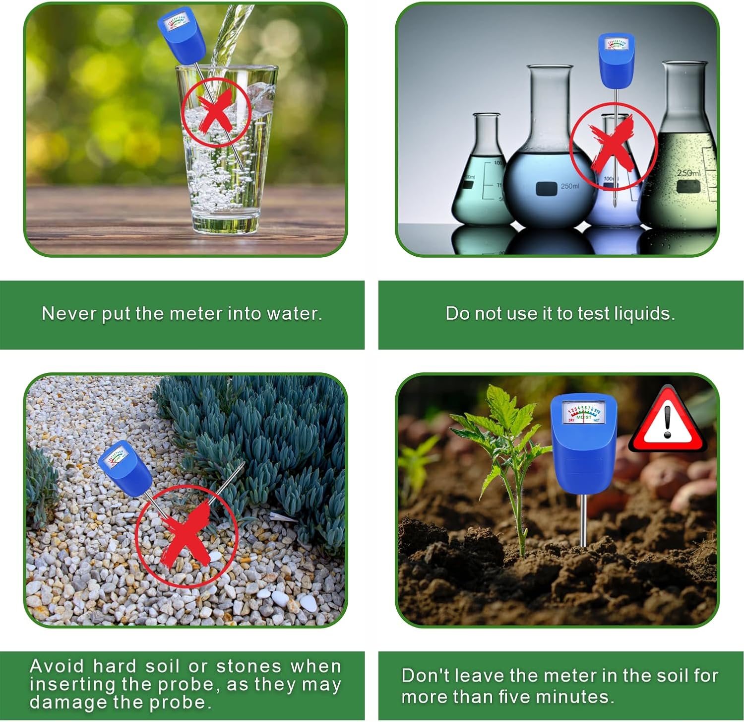 Thumbnail 5 de XLUX Tester per terreno con sensore di umidità del suolo, monitor acqua per piante (confezione da 4, blu)