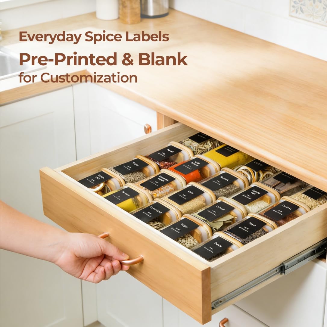 Thumbnail 6 de ComSaf Glass Spice Jars with Labels (10 oz) – 12 Pack with Large Square Bamboo Lids