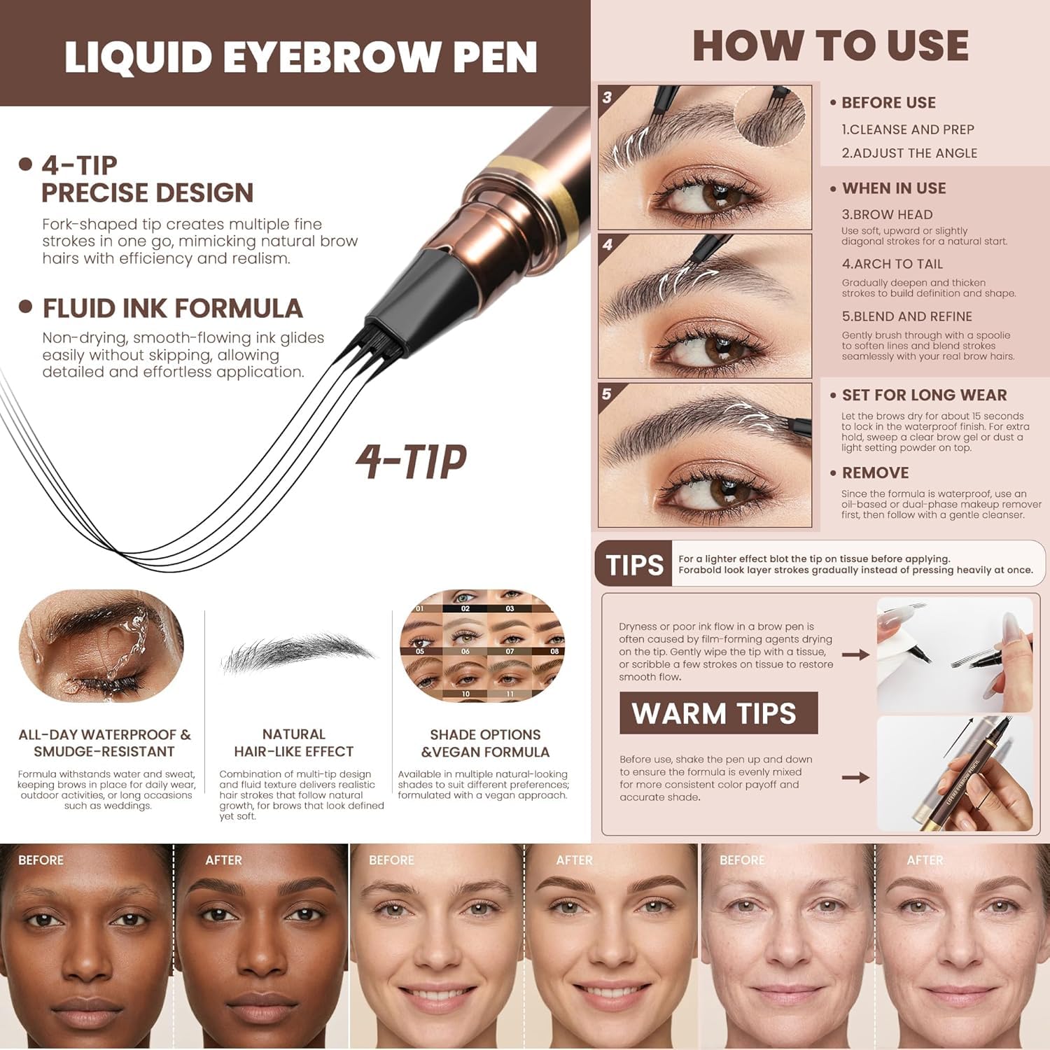 Thumbnail 1 de Espoce 2 Pack Eyebrow Pen: Waterproof Microblading Style Brow Pencil in Dark Brown
