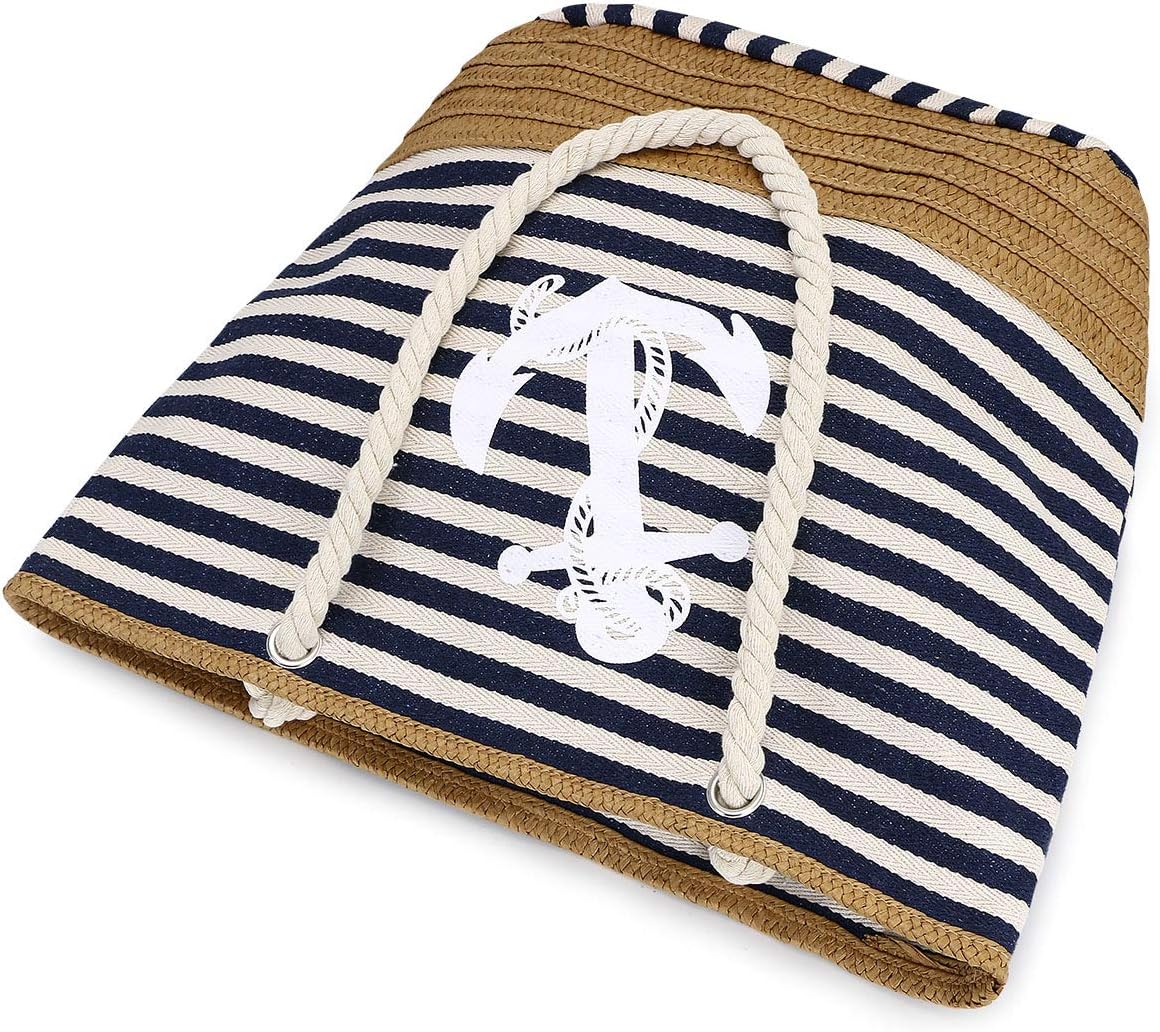 Detalle 1 de flintronic Sac de Plage pour Femmes – Grand sac fourre-tout en toile avec corde et motif Anchor