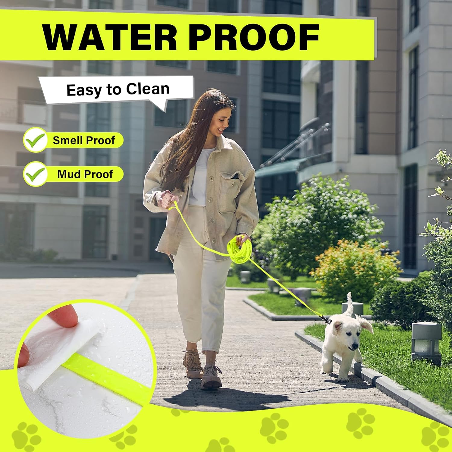 Detalle de Loutep Waterproof Biothane Long Line: 3m to 20m Training Leads for Dogs