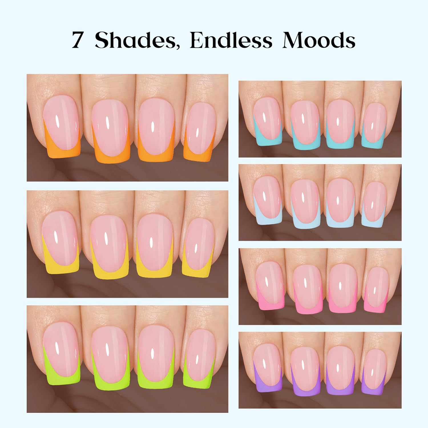 Detalle de Beetles Summer Press On Nails (224 pcs, 7 colors) Short Square French Tip False Nails