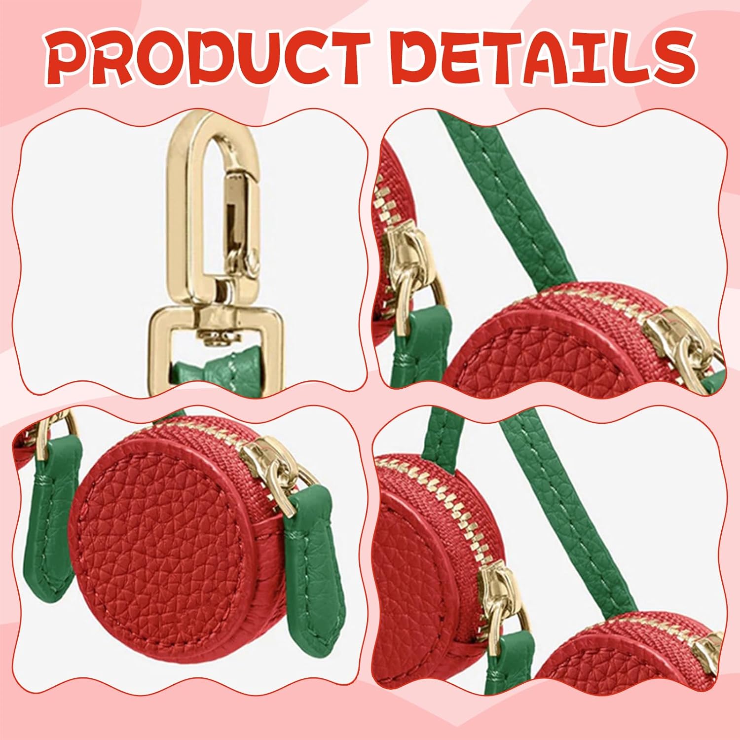 Thumbnail 2 de NlsqEU Kirschen Schlüsselanhänger aus Leder mit Bag Charm und Münzbeutel-Anhänger