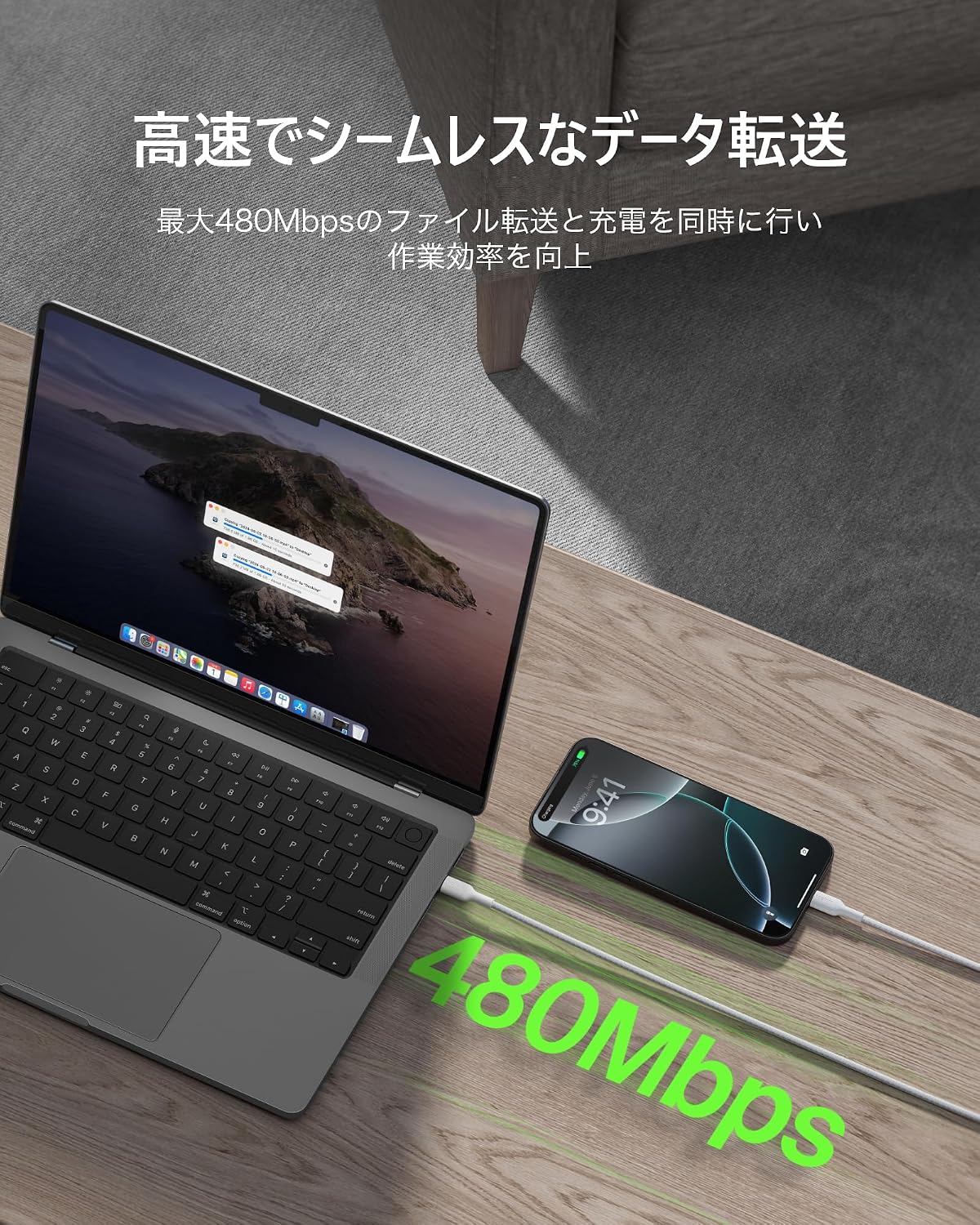 Detalle de Belkin CAB022fq1MWH USB-A to USB-Cケーブル 1m・最大15W充電・編み込み仕様