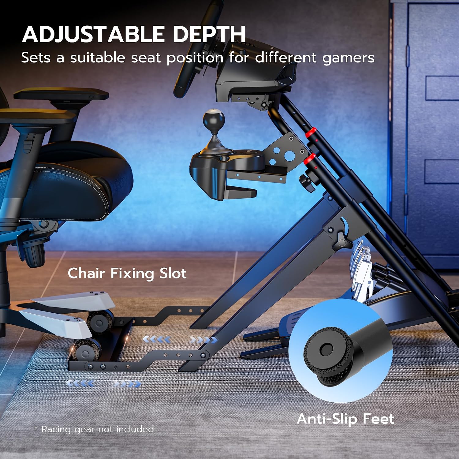 Detalle de ARES WING GRS1005BK-V6 Foldable Sim Racing Wheel Stand with Adjustable Mounts