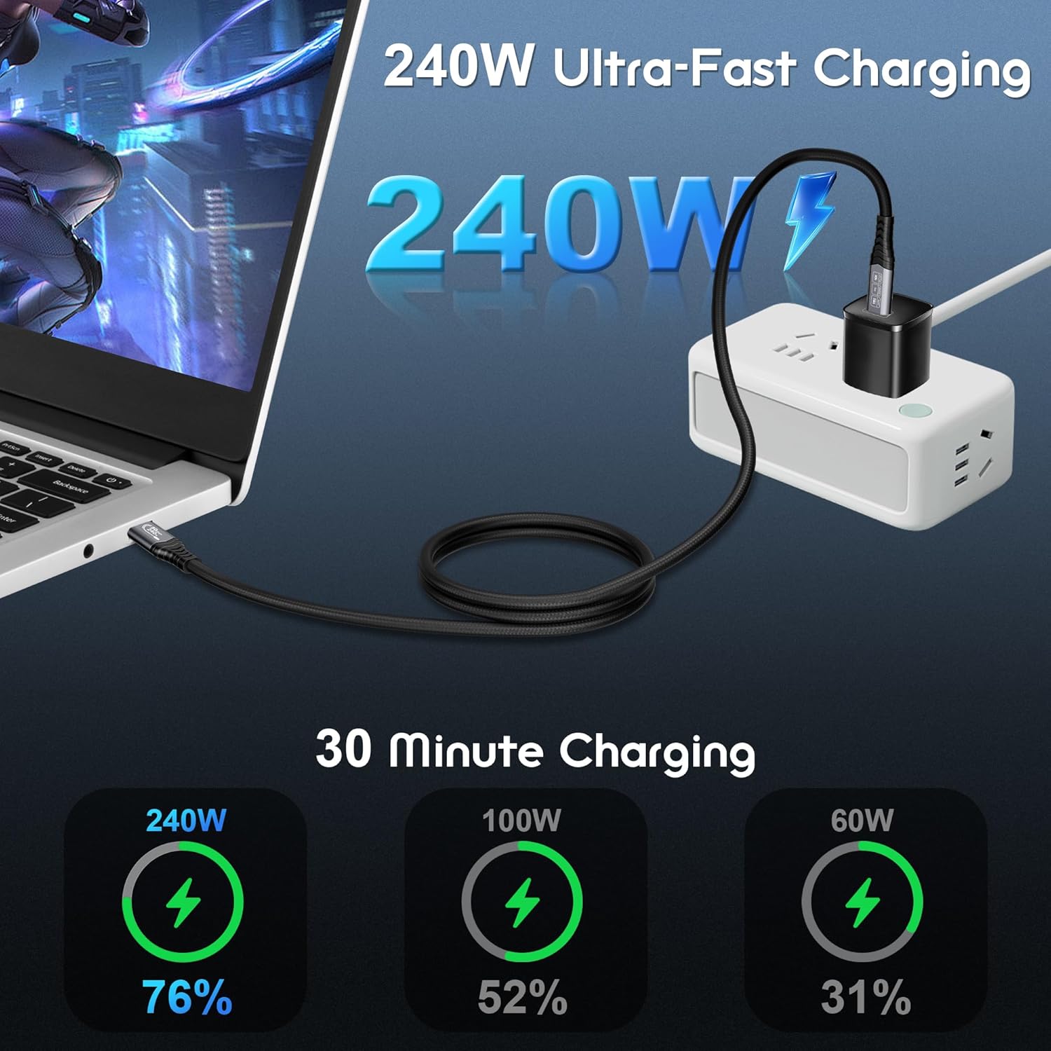 Thumbnail 4 de CABLAPTOP Thunderbolt 5 Cable (0.5m) up to 120Gbps data, 240W USB‑C charging for MacBook, dock, eGPU and monitors