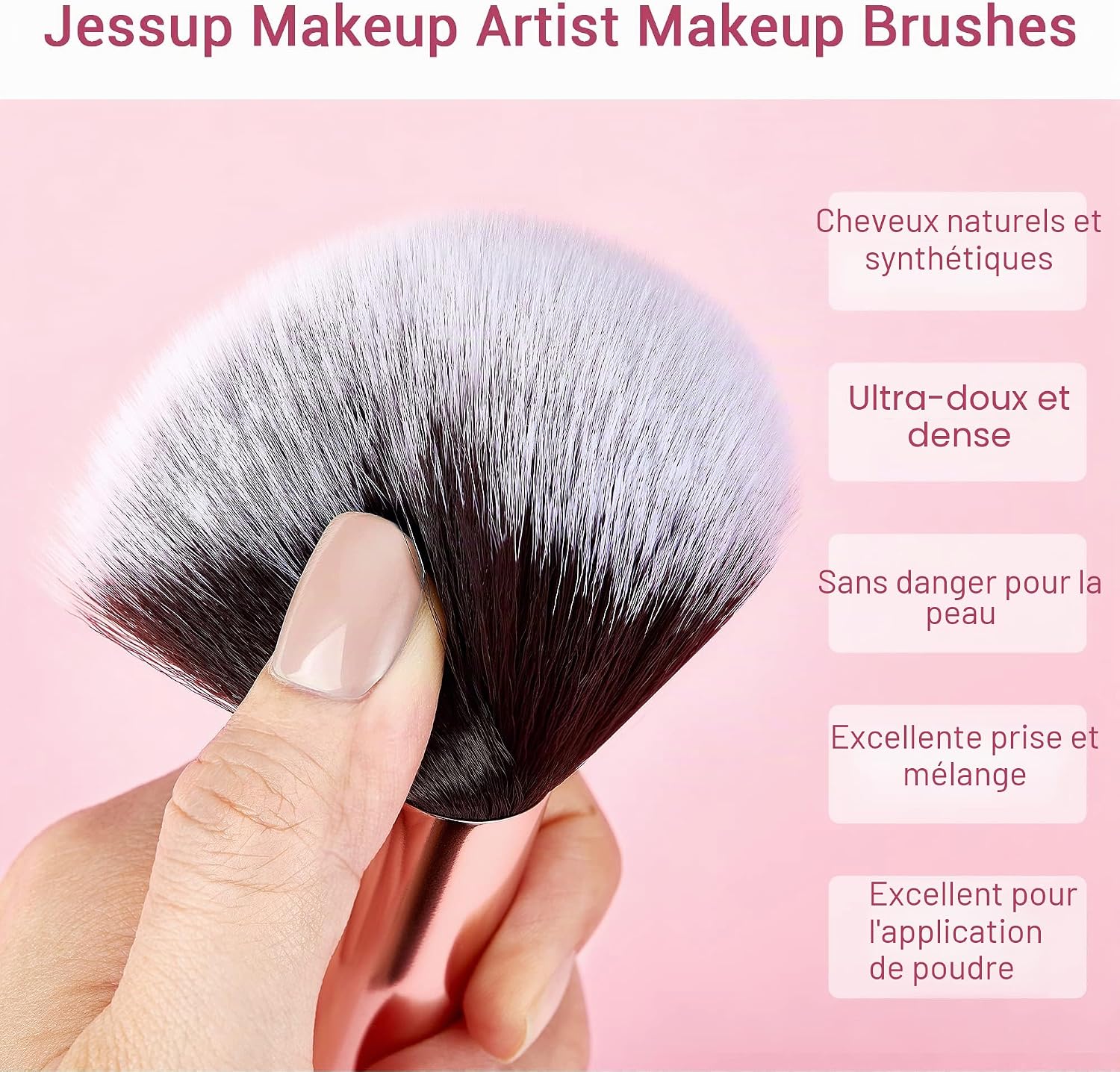Detalle de Jessup Pinceaux Maquillage 25 pièces T155 (cheveux synthétiques et naturels, noir/rose)