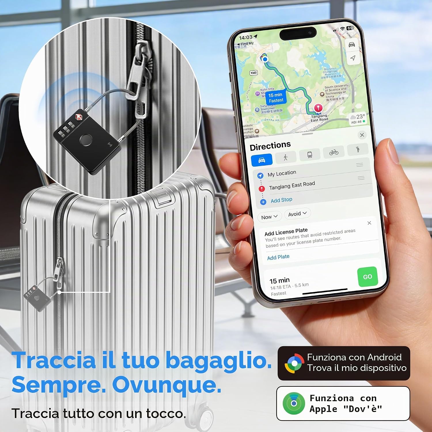 Thumbnail 1 de MiLi Lucchetto intelligente per valigia con tracker: TSA certificato e integrazione Dov'è / Find My