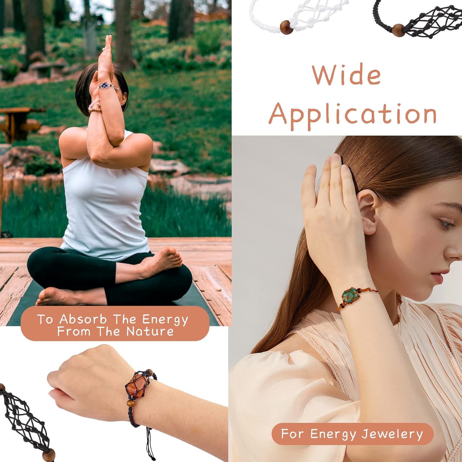 Detalle 2 de WEWAYSMILE 12-Piece Empty Stone Bracelet Holder: Adjustable Cord DIY Kit (3 Colours)
