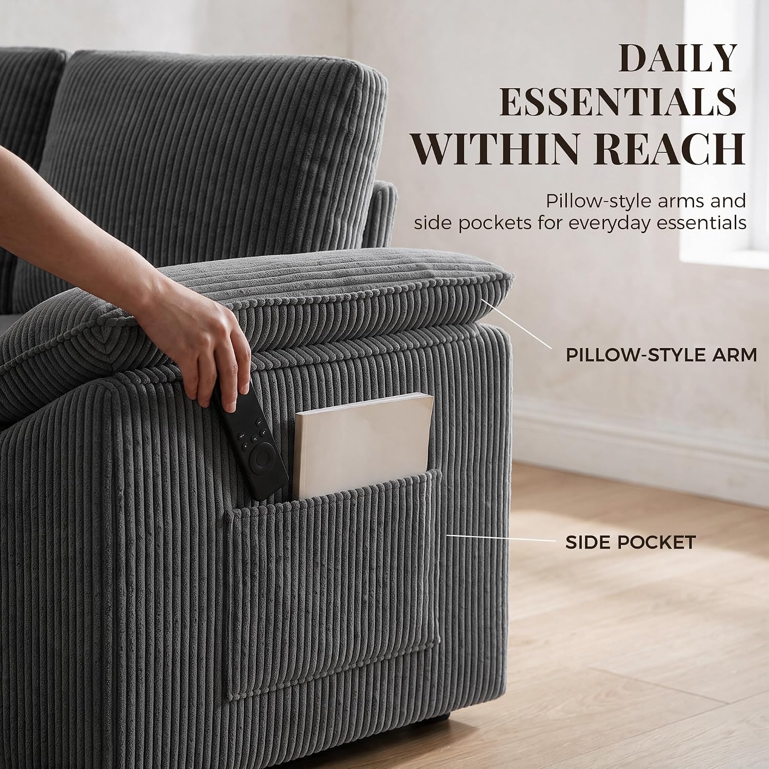 Thumbnail 5 de Dravonlab BTJ-Sleeper-Sofa Modular Sectional Sleeper Sofa, Dark Grey Corduroy