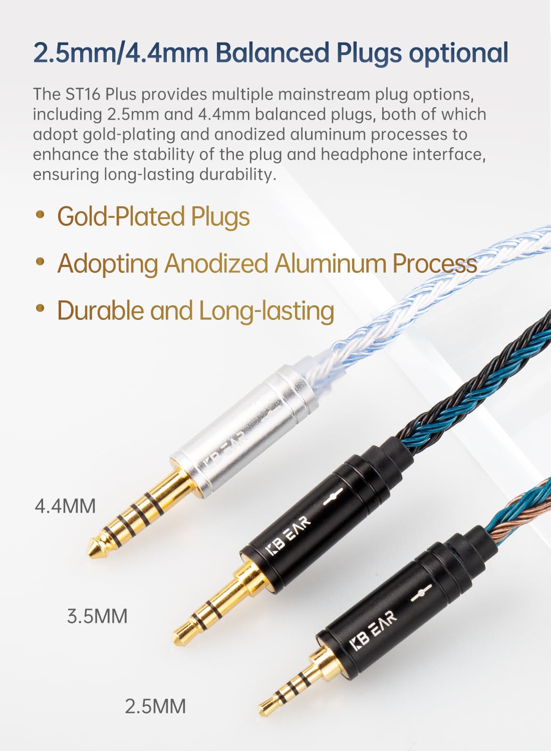 Thumbnail 6 de KBEAR ST16 Plus IEM-kabel, 2-polig, 3,5 mm, 16-trådig och svartblå