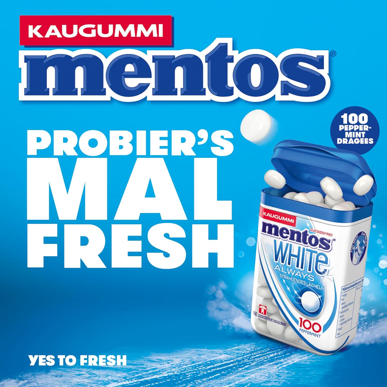 Detalle 2 de Mentos Kaugummi Always White – 8 XL-Dosen, zuckerfrei, Pfefferminz-Geschmack, 800 Dragees
