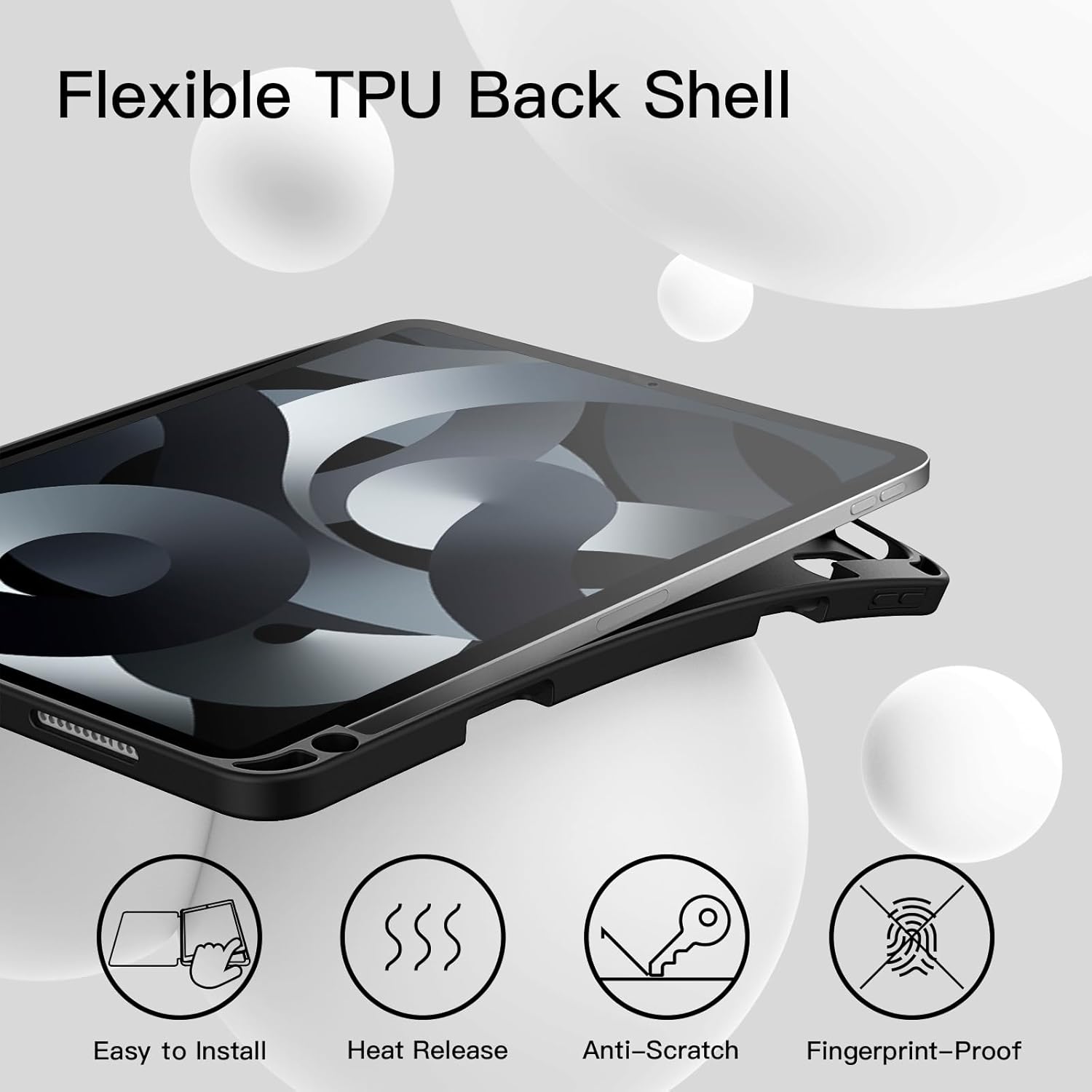 Detalle de JETech Hülle für iPad Air 11 Zoll mit Stifthalter (weiches TPU, Auto Wachen/Schlafen) – Schwarz
