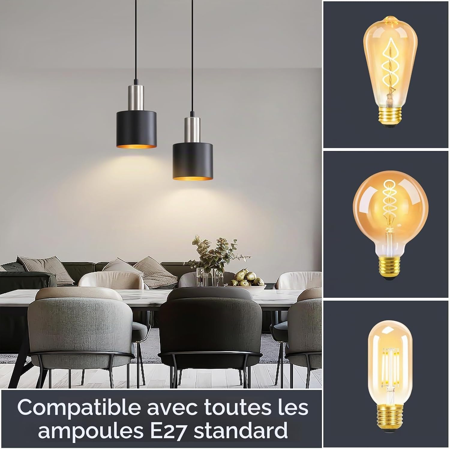 Detalle 1 de Lichtmaler E27DD-02 hanglamp, zwart metaal, 2 lichtpunten en E27