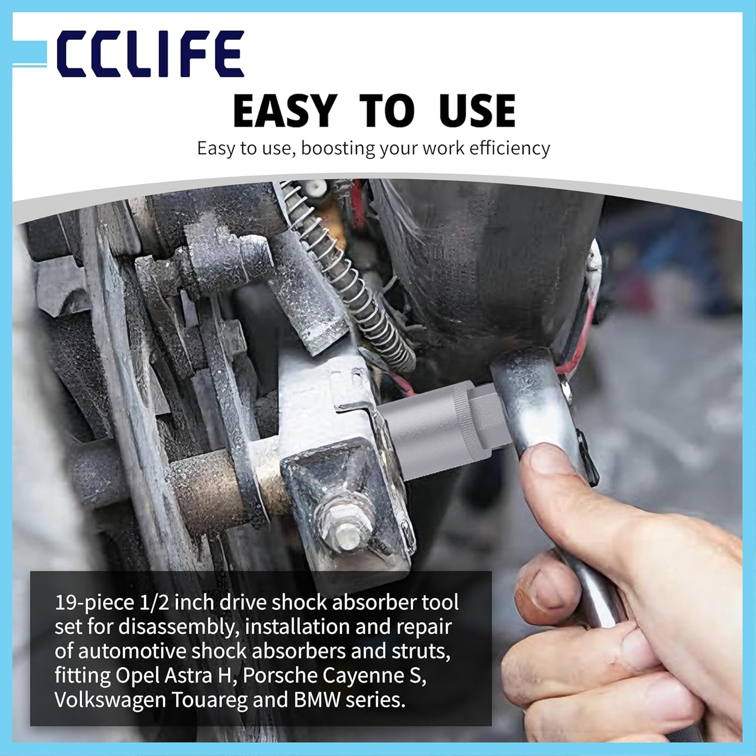 Detalle de CCLIFE Stoßdämpfer Werkzeug-Set 19-tlg 1/2 Zoll – Langnuss & Spezialprofile für MacPherson