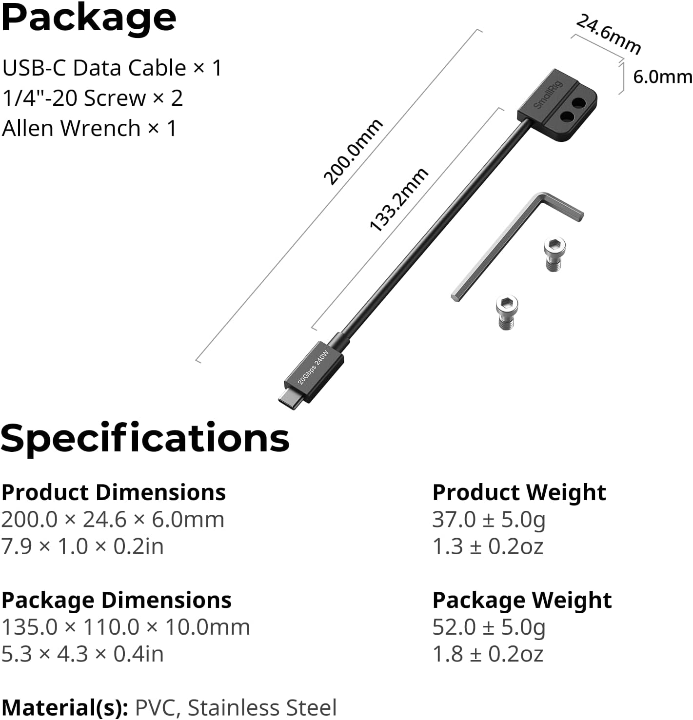 Detalle 2 de SmallRig USB-C-Datenkabel 20 cm 20 Gbit/s