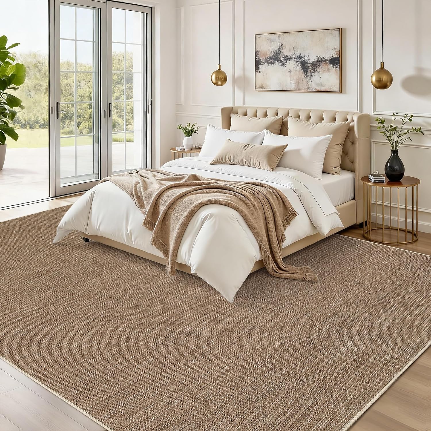 Detalle 2 de GarveeHome Solid Rug Tan 5x7 Area Rug, Washable Low-Pile Polyester