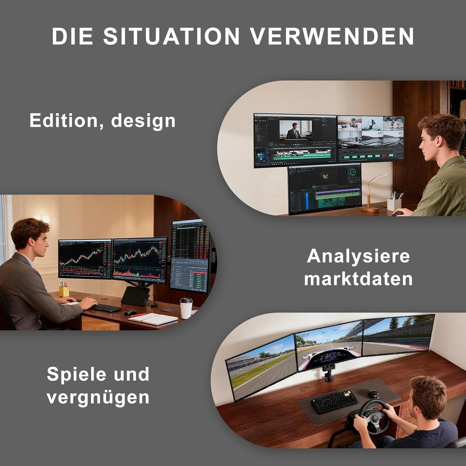 Thumbnail 2 de WALI Monitorhalterung 3 Monitore 27 Zoll