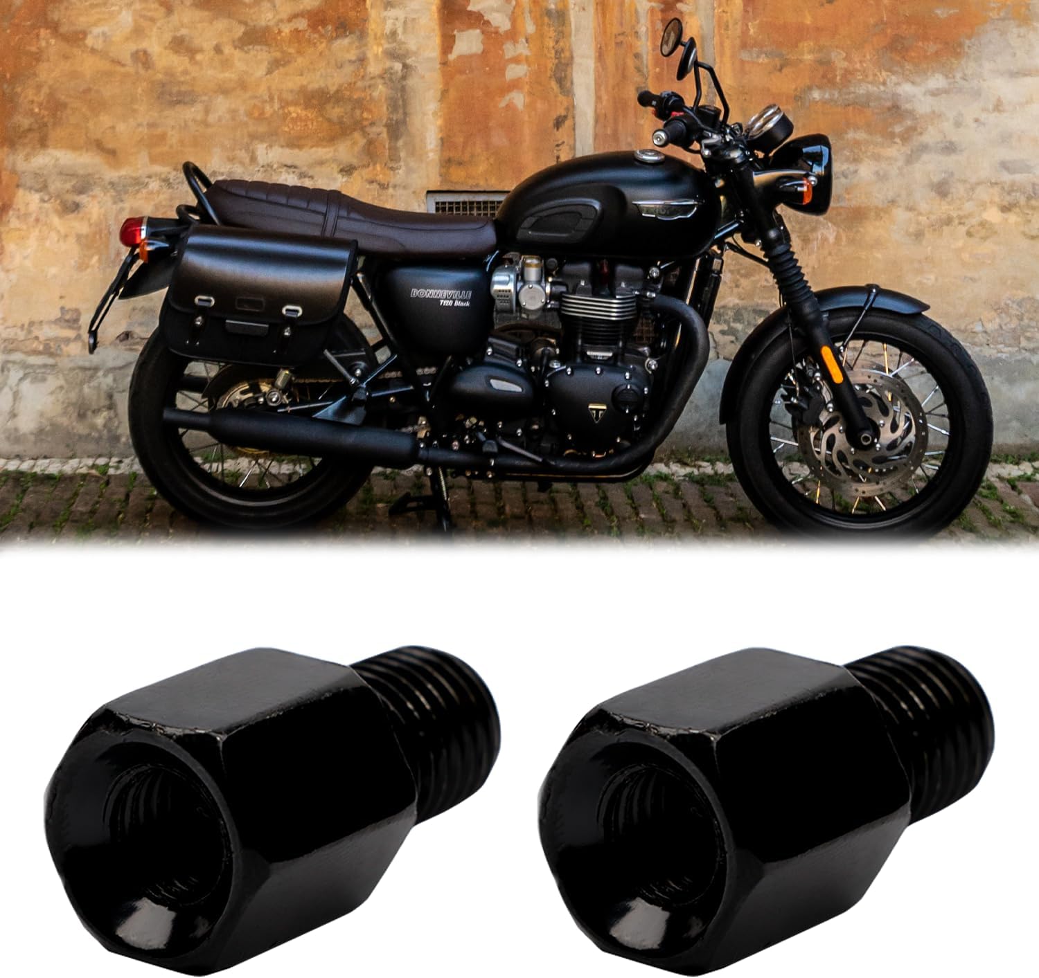 Detalle 1 de AMZSKU M8 naar M10 spiegeladapter voor motorfiets, rechte schroefdraad, set van 2