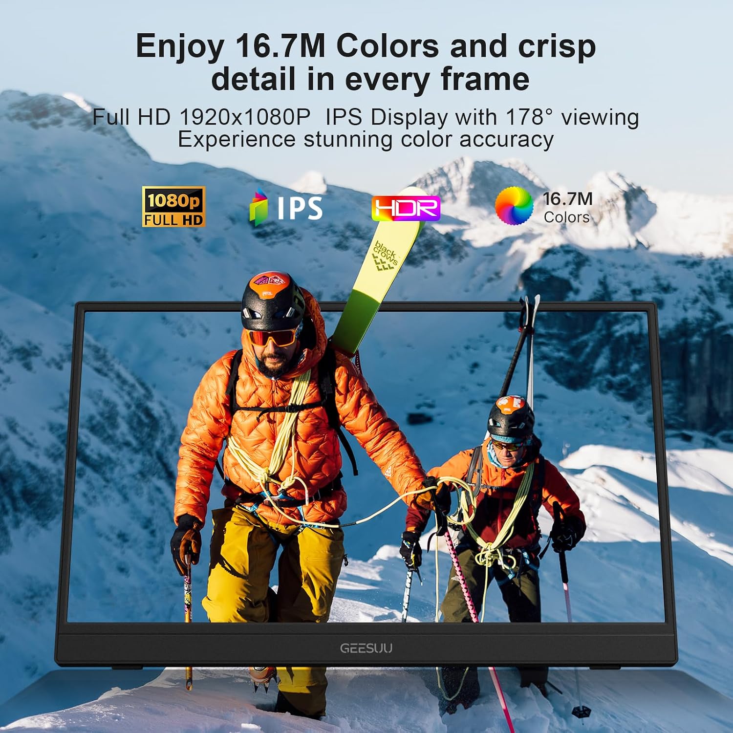 Detalle de GEESUU 15.6'' Portable Monitor: Full HD IPS Second Screen for Laptop, USB-C & Mini HDMI