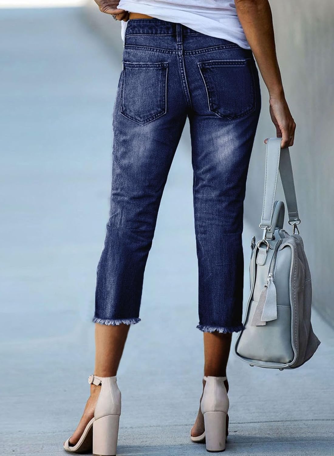 Thumbnail 1 de Sidefeel Women's Capri Jeans High Waisted, Straight Leg with Raw Hem