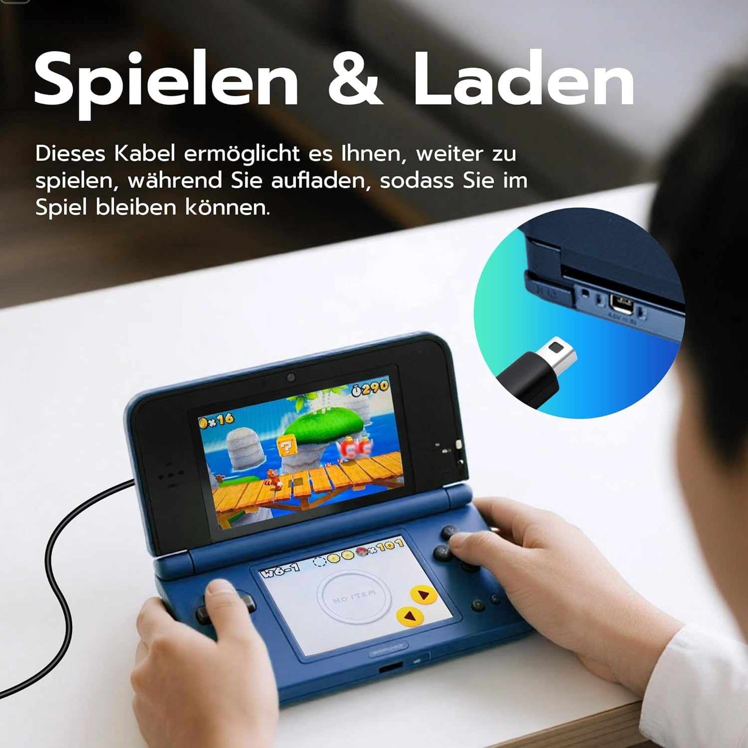 Detalle de Mcbazel USB-Ladekabel für Nintendo DSi/3DS/2DS – Ersatzkabel für New & XL Modelle, 1,2 m