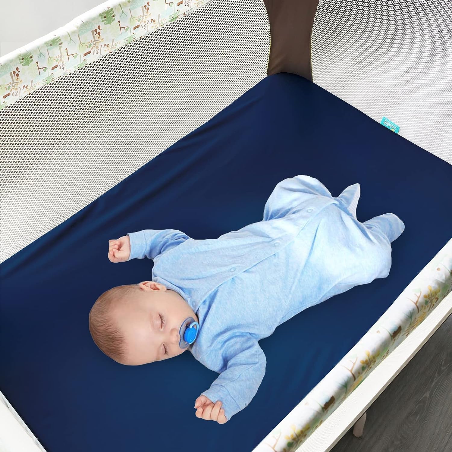 Thumbnail 1 de Travel Cot Sheets 95x65cm Fitted – 2 Pack, Ultra Soft & Breathable Microfiber (Navy & Grey) for Joie & Maxi-Cosi Iris