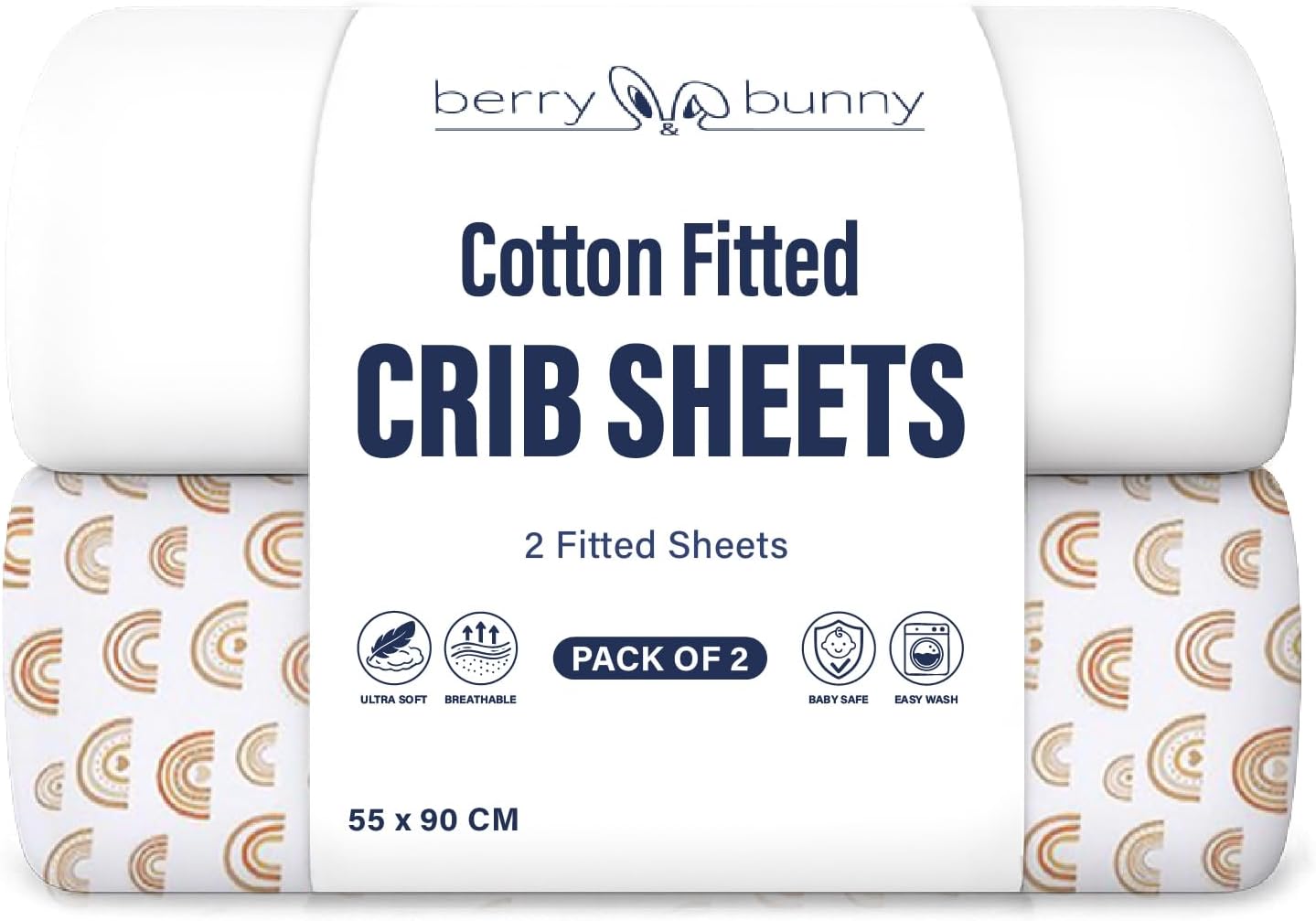 Thumbnail 6 de Berry and Bunny 100% Cotton Travel Cot Sheets (Pack of 2) – 65 x 95 cm, Deep Fit with Elasticated Corners