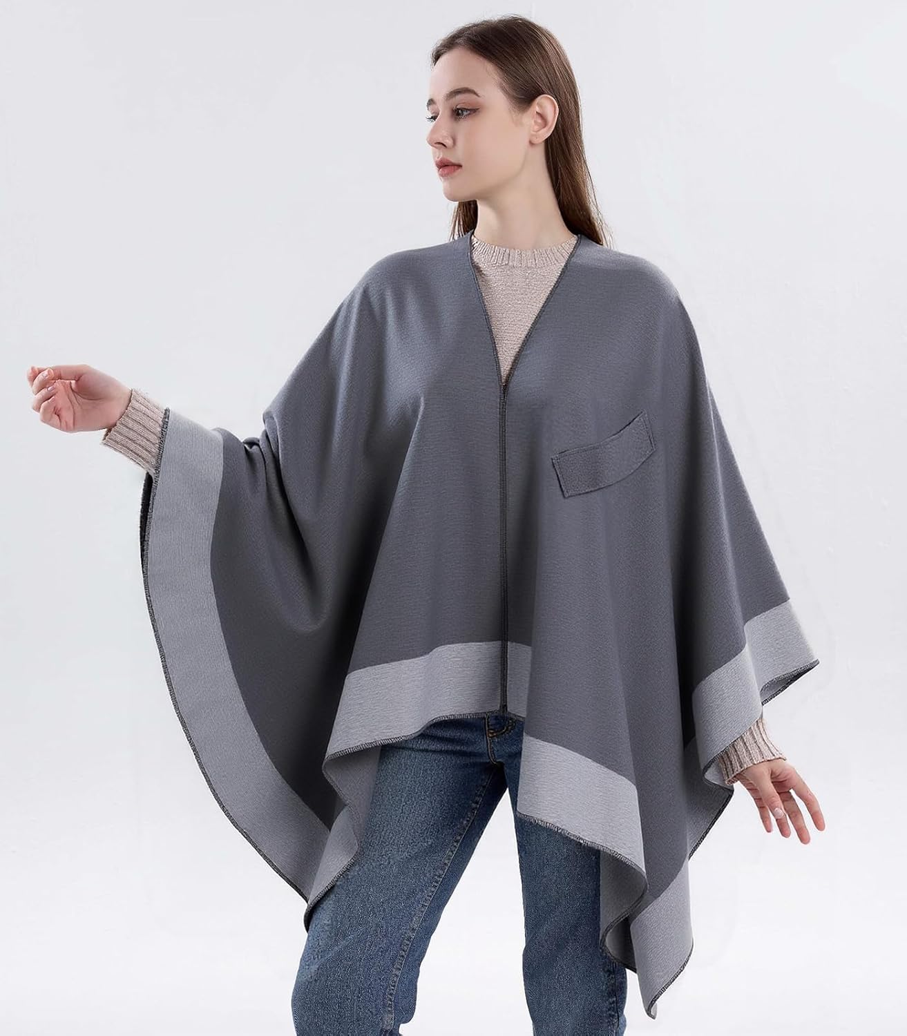 Thumbnail 5 de Zetieny Poncho Damen Winter Warm Mantel – eleganter Strickcape Cardigan