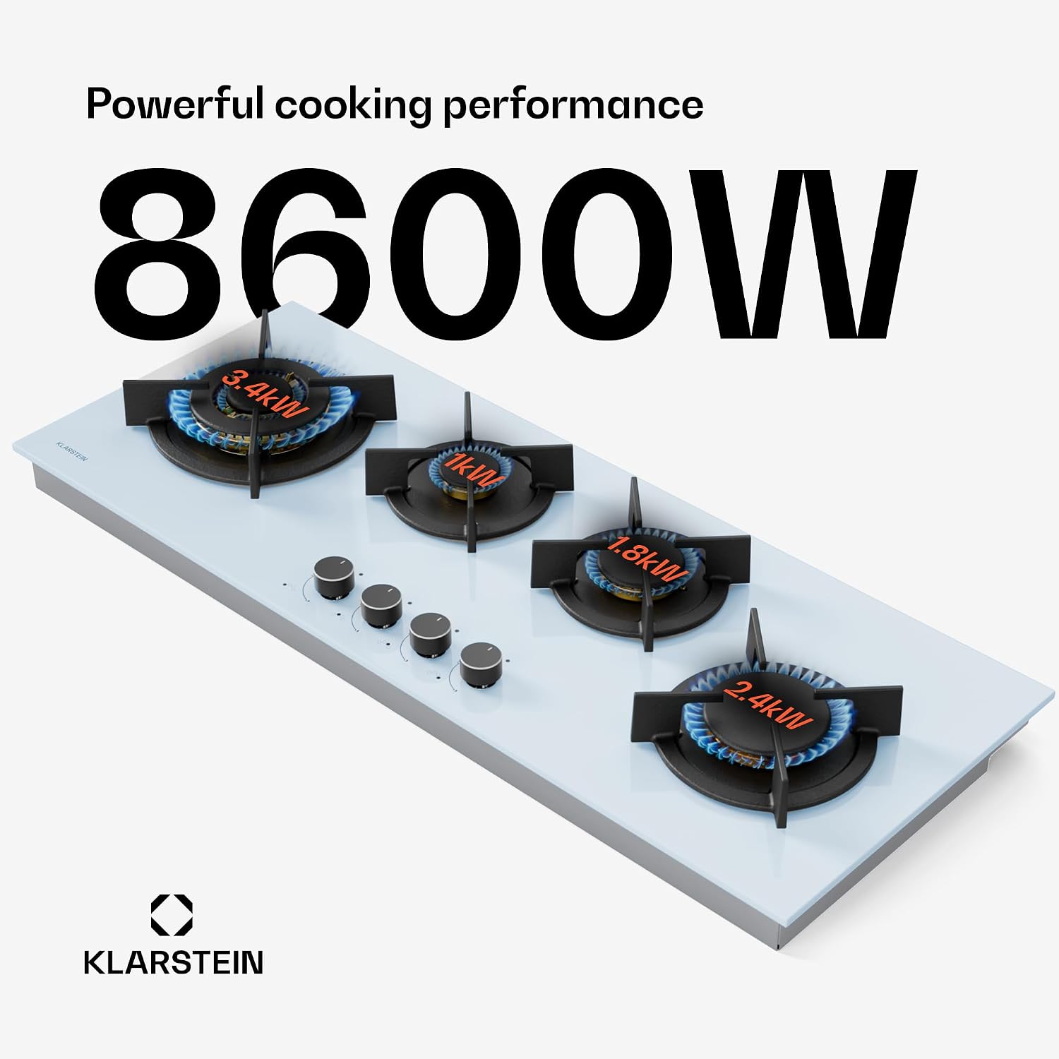 Detalle 2 de Klarstein CP11-KL-GF-90Slm-Wh Goldflame 4 Slim Gas Hob, 90cm, White