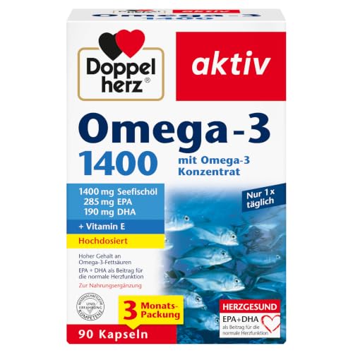 Detalle de Doppelherz Omega-3 1400 – Hochdosiertes Seefischöl-Nahrungsergänzungsmittel mit Vitamin E