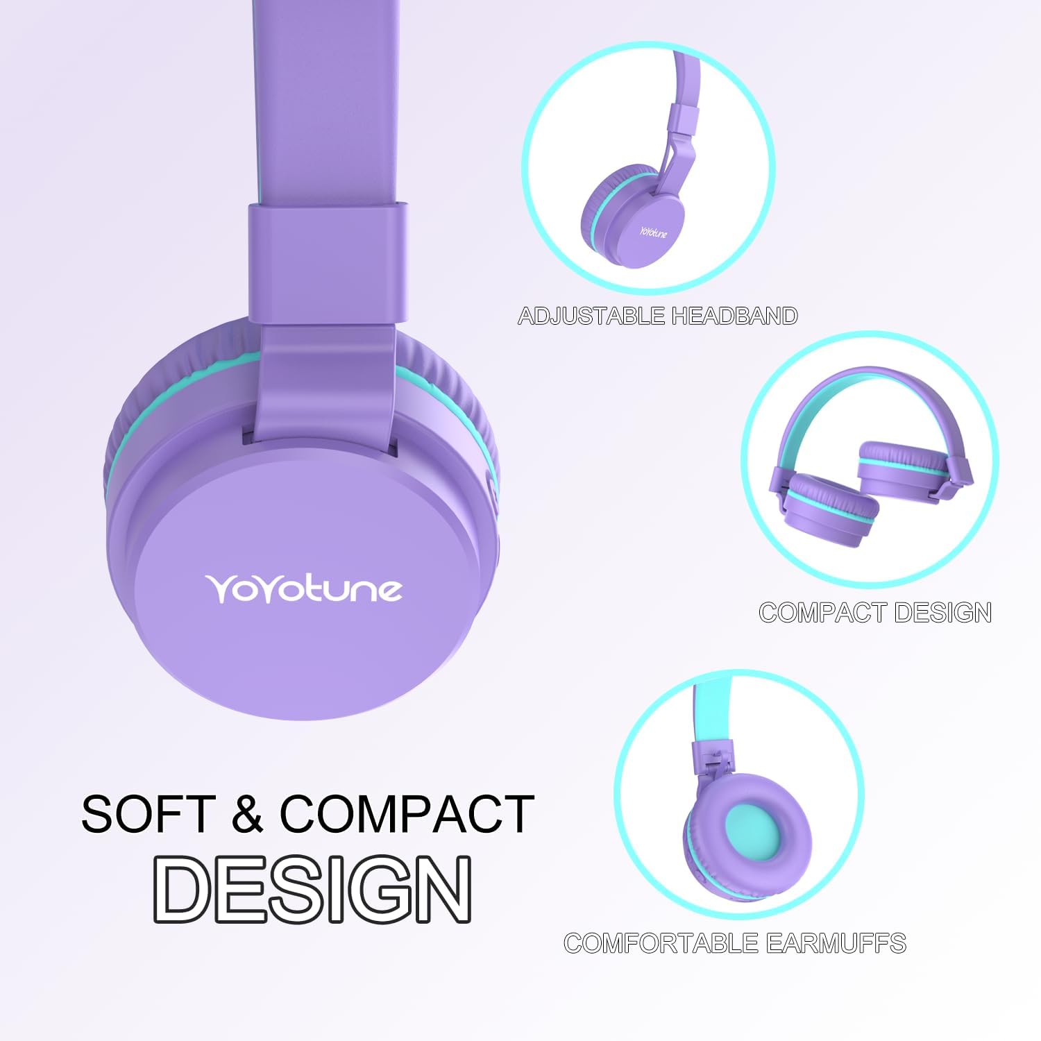 Thumbnail 1 de Kids Bluetooth Headphones (Purple) with Built-in Mic, 40H Playtime & Bluetooth 5.3 (Over-Ear, Volume Limited)