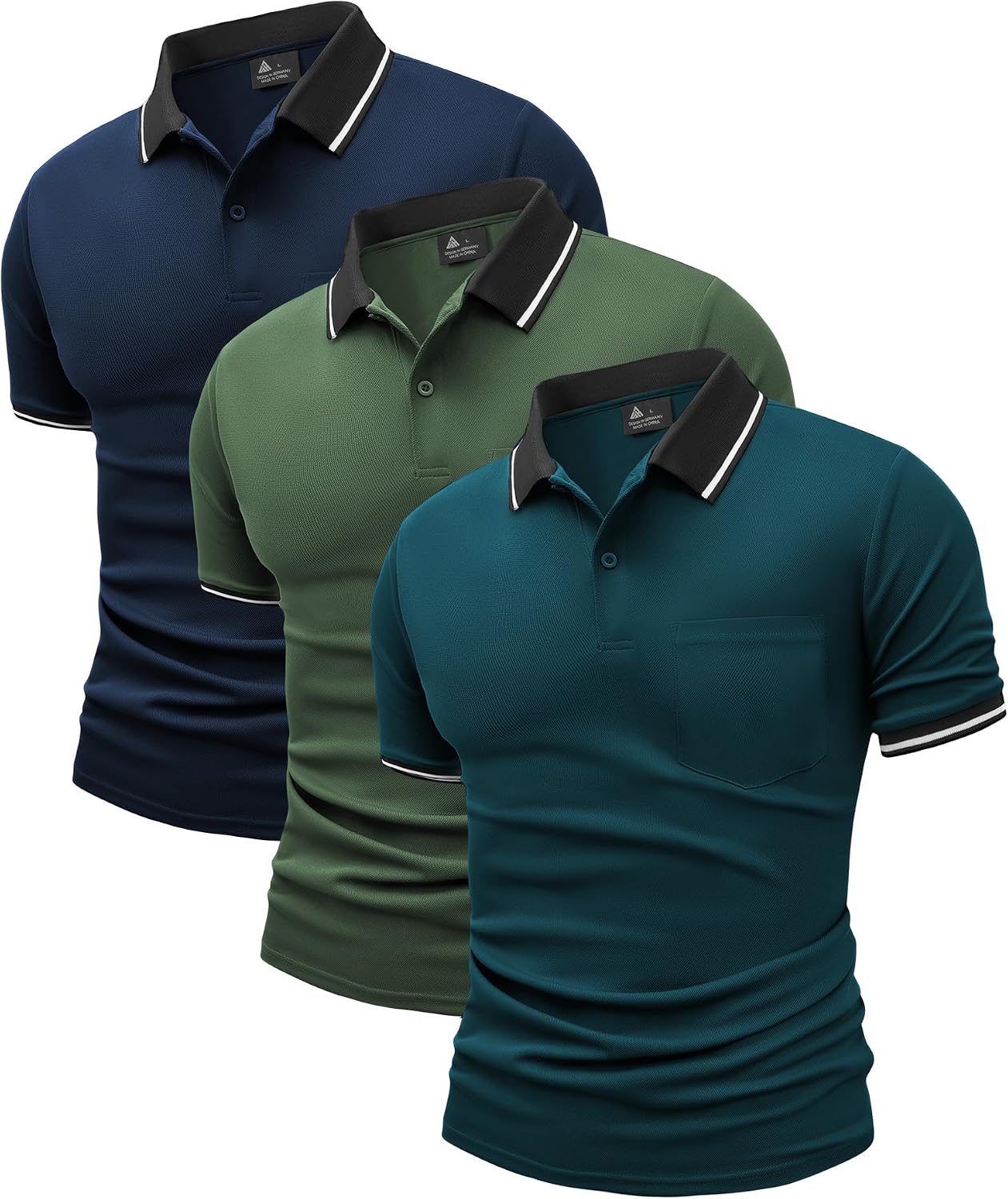 Detalle de JACKETOWN 3-pack herenpoloshirts met korte mouwen, lichtgewicht en ademend