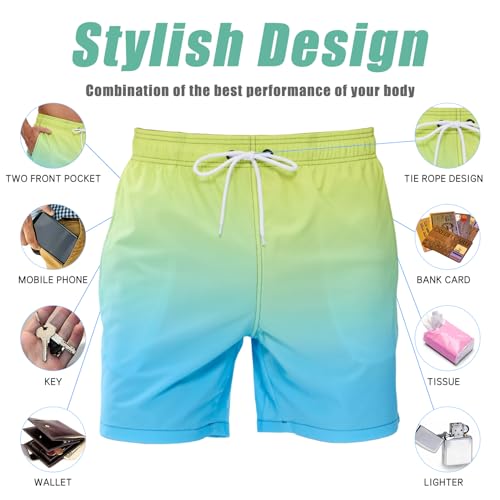 Detalle de Vorvowry Bañador Hombre de Secado Rápido e Impermeable (Largo) – XL, Verde/Azul, con Bolsillos