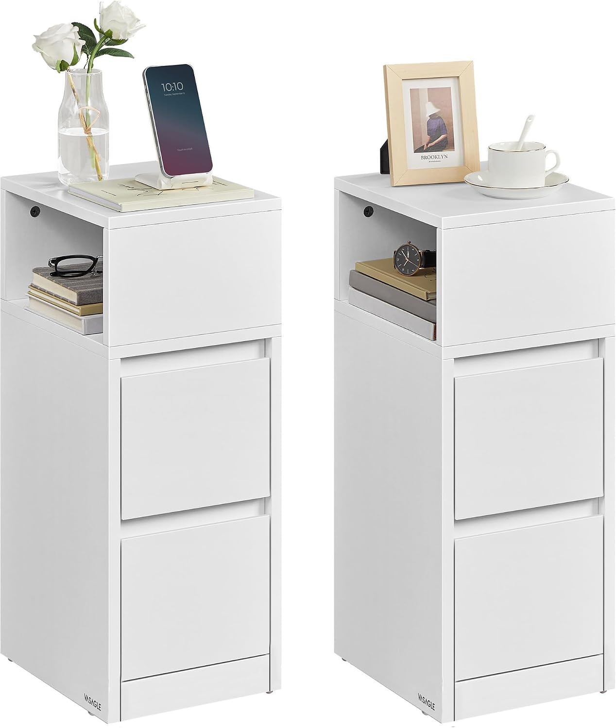 Detalle de VASAGLE Slim Twin Nightstands, Kailyn Collection, Set of 2 in Cloud White