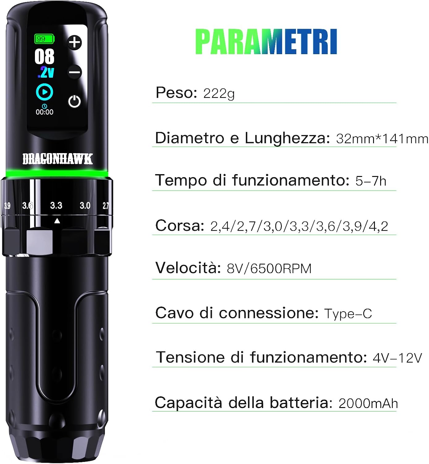 Detalle 2 de Dragonhawk L3 Penna Tattoo Wireless 2000 mAh