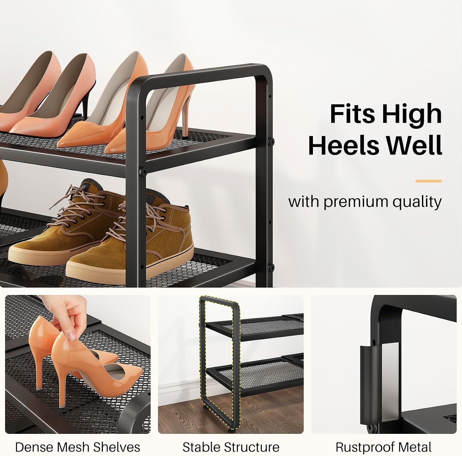 Thumbnail 4 de SNTD Expandable Metal Shoe Rack, 2-Tier, Black, Adjustable Height