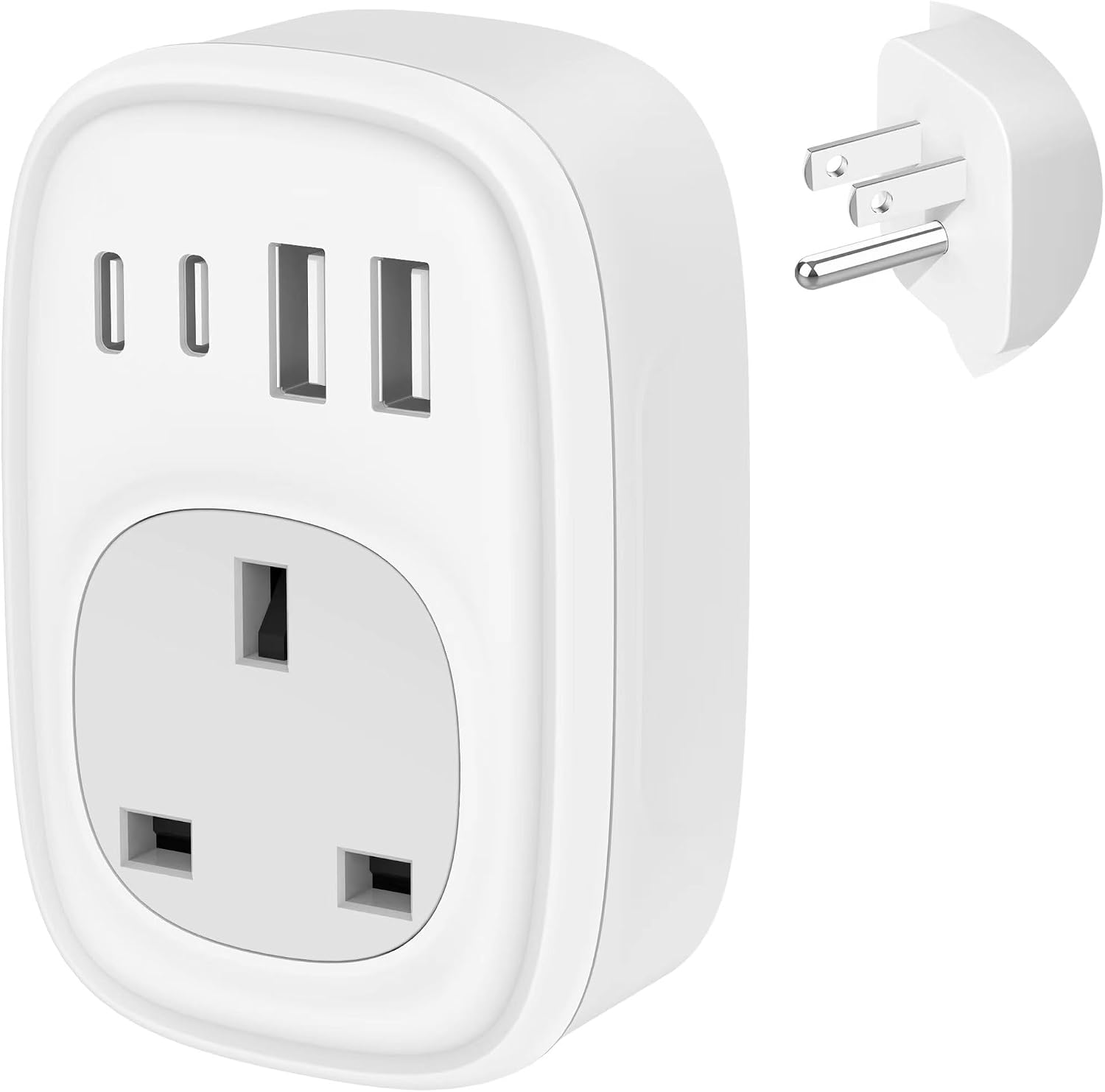 Detalle de Tusreda UK to US Plug Adaptor: 4-in-1 Travel Charger with USB-C & USB Ports