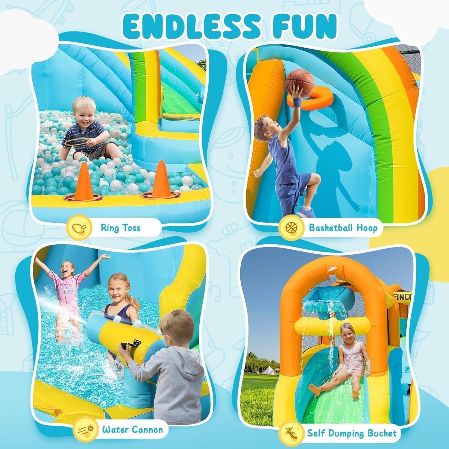 Thumbnail 3 de FINCOME Inflatable Water Slide: Dual-Slide Bounce House for Backyard Fun