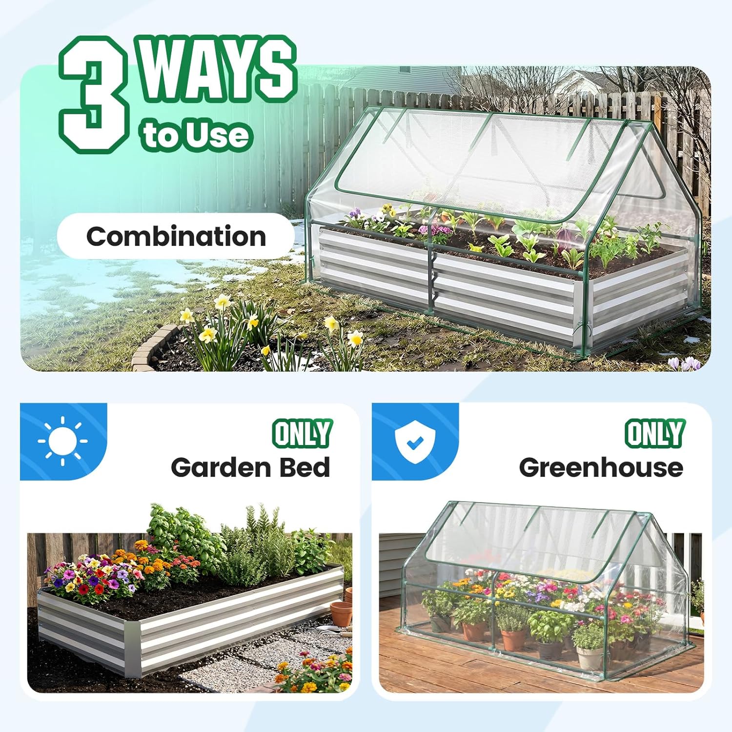 Thumbnail 1 de Quictent Raised Garden Bed with Cover (6x3x1ft) Galvanized Metal Planter Box Kit with Mini Greenhouse Windows