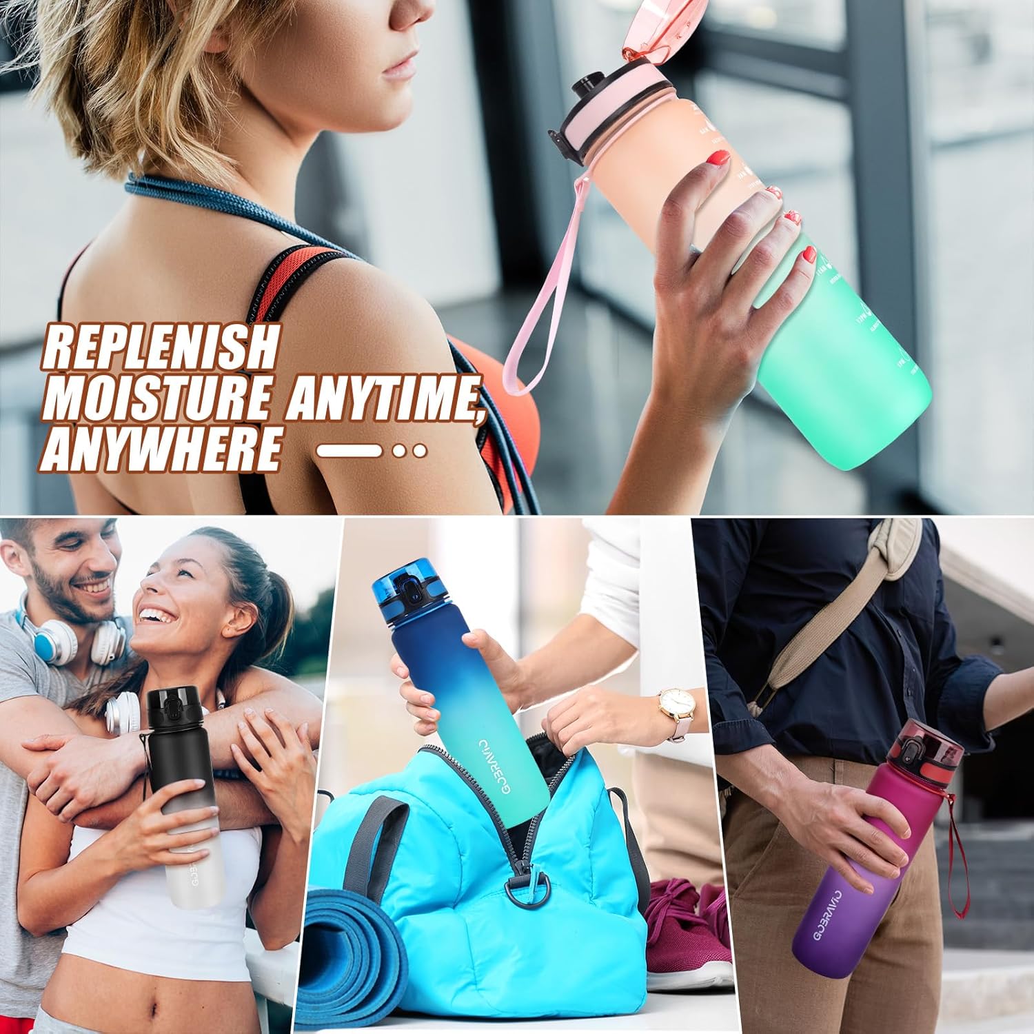 Thumbnail 6 de Gobravio Water Bottle 1L – BPA Free, Leakproof with Time Markings