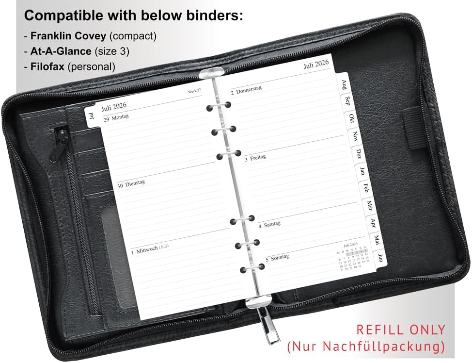 Detalle de newestor Wochenplaner Einlage A6 (26–27), 1 Woche auf 2 Seiten mit Tabs – Jul 2026 bis Jun 2027