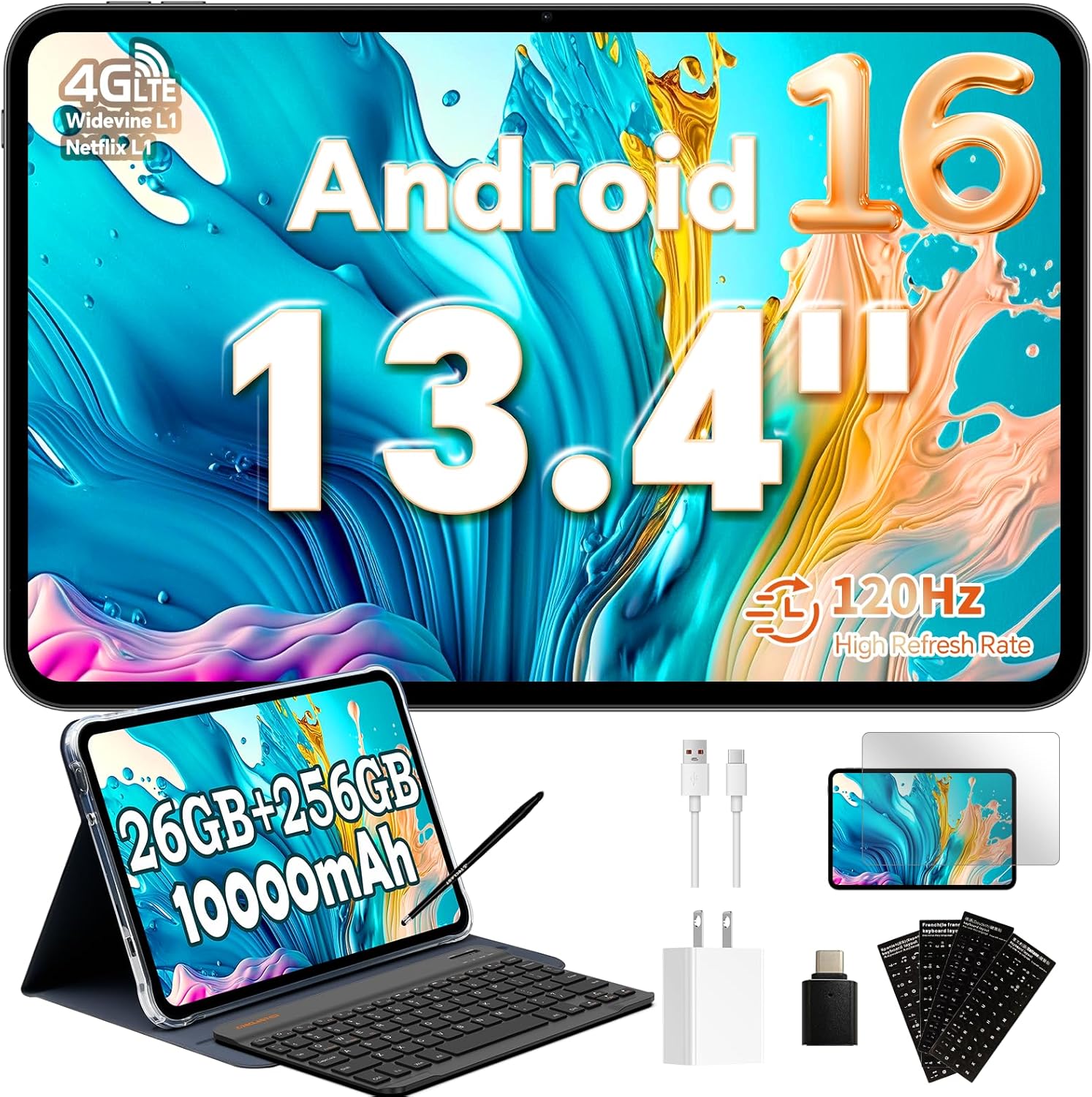 TECLAST T65: Tablet 13,4" con 120 Hz, 26 GB RAM, doppia SIM 4G/5G e kit completo (tastiera + penna)