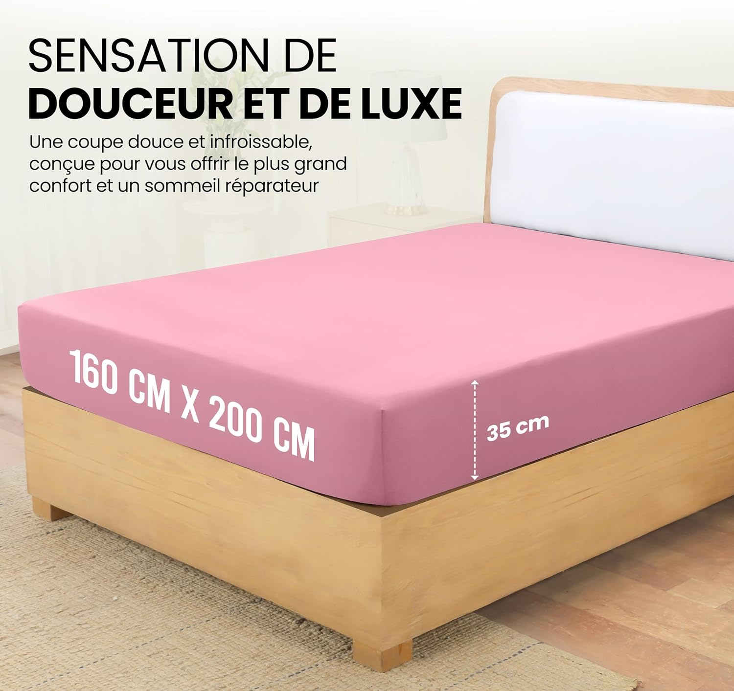Thumbnail 1 de Utopia Bedding Drap Housse Rose 160 x 200 cm – Certifié OEKO-TEX, poches 35 cm