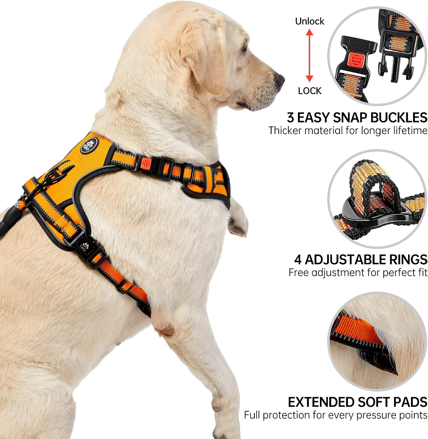 Detalle de NESTROAD Large Dog Vest Harness No Pull Adjustable Harness with Accessories (XL, Orange)